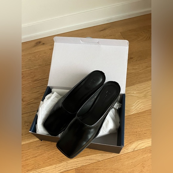 Black leather square toe Mules new with box - Picture 4 of 7